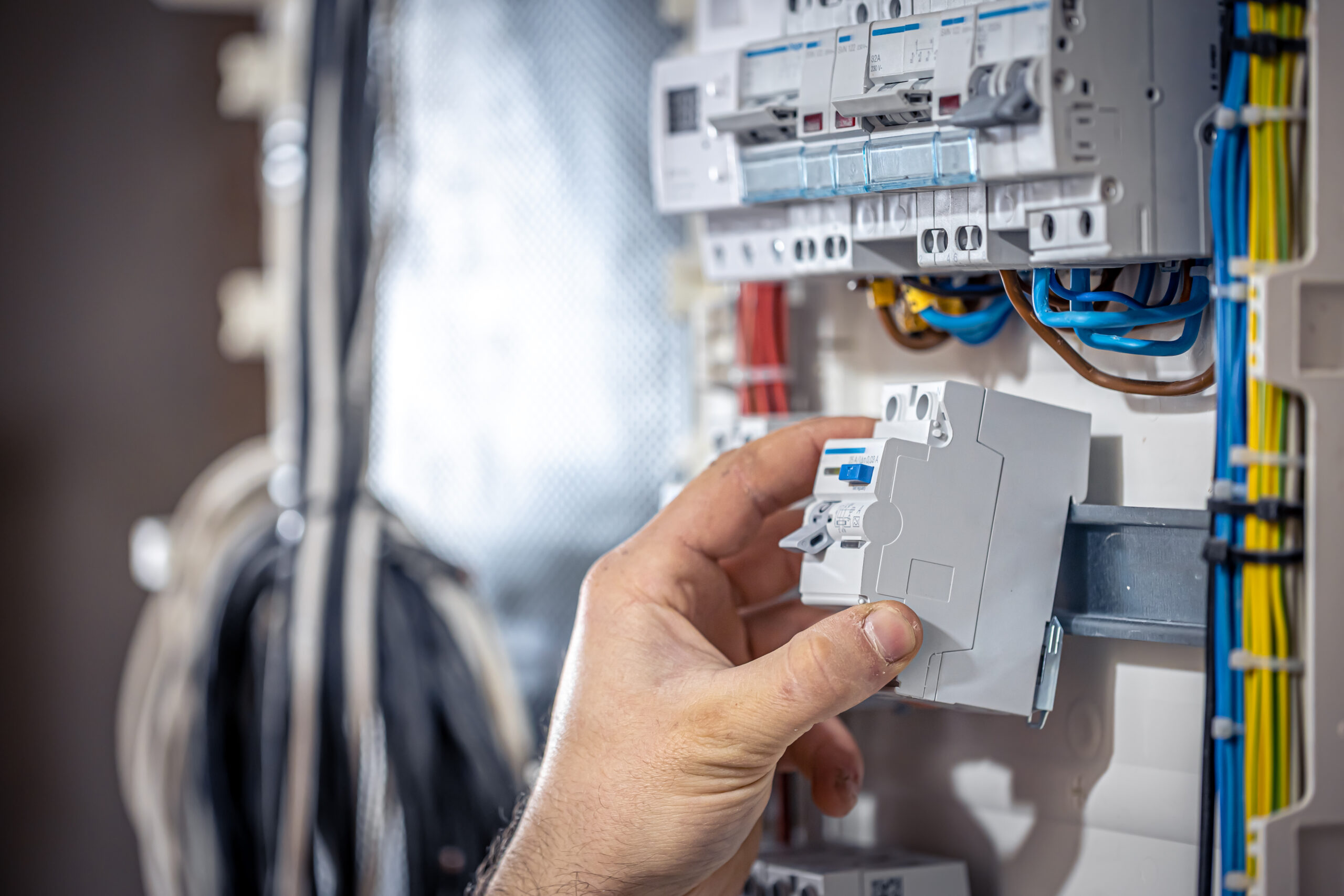 Elektricien bij schakelkast en bedrading